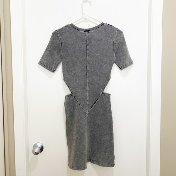 NWT DIVIDED Cotton Cut-Out Wash Rib Knit Midi Bodycon Stretch Dress Black Grey S - Picture 2 of 8